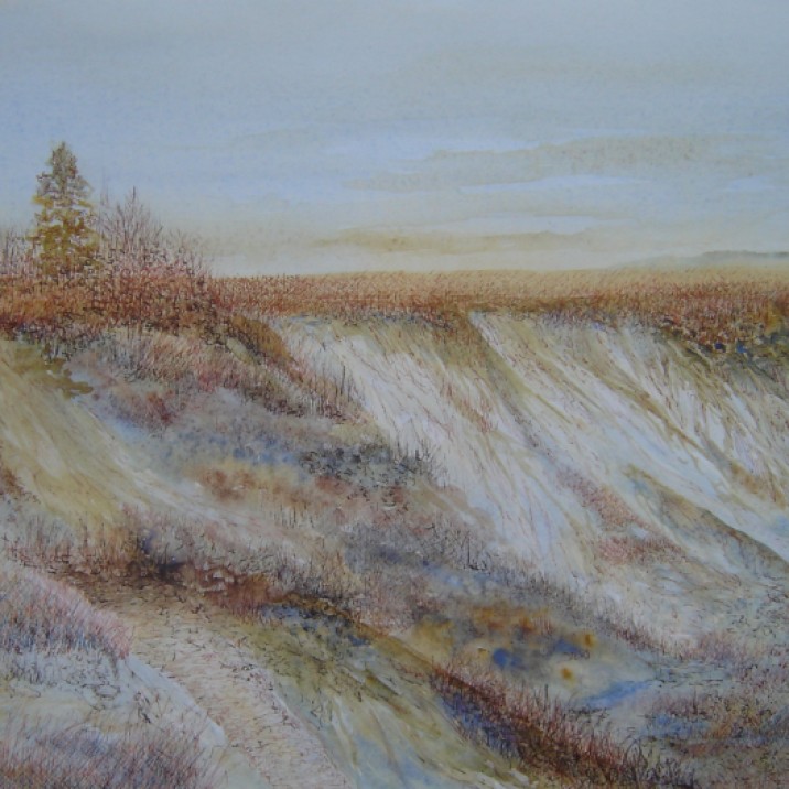 Alberta Coulee, watercolour and ink by Lynne Ayers