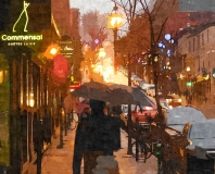 evening rain city streets Montreal