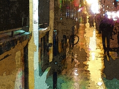 evening rain city streets Montreal