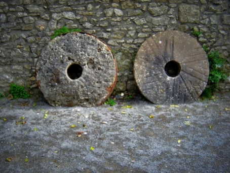 Mill stones at Carew Castle, Wales