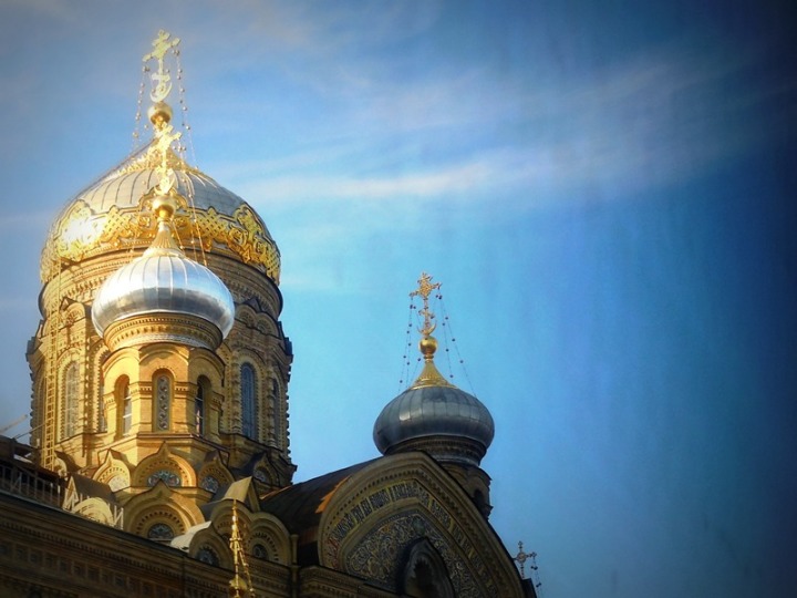 spire of church in St Petersburg Russia