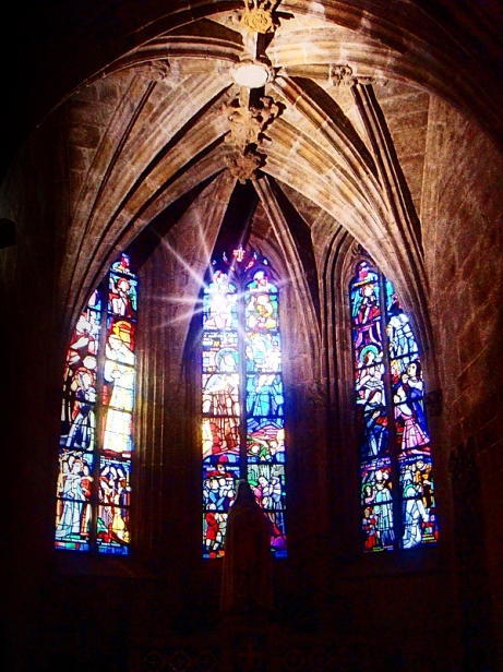 church interior stained glass window